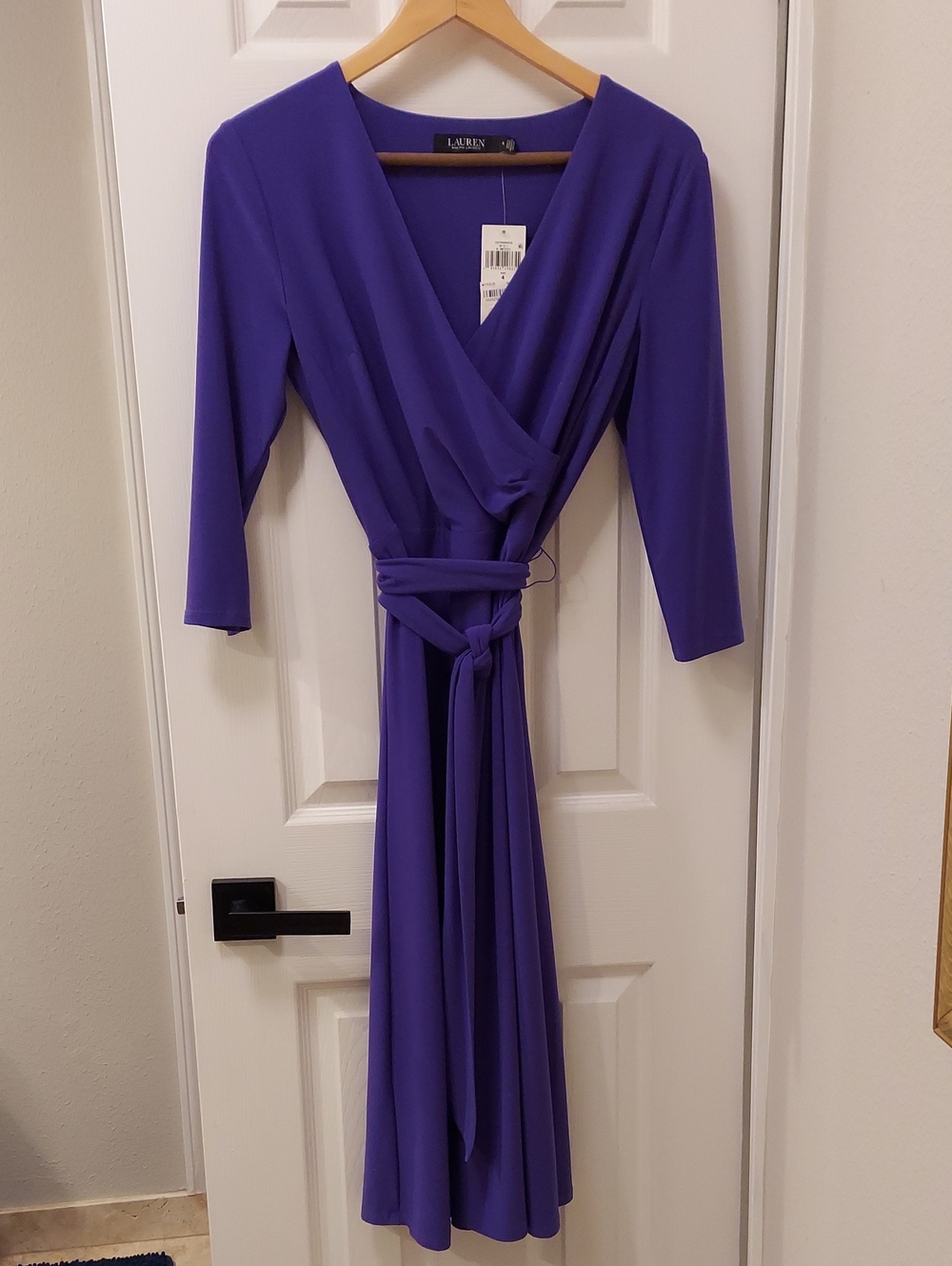 Lauren Ralph Lauren Purple Faux-Wrap Midi Dress